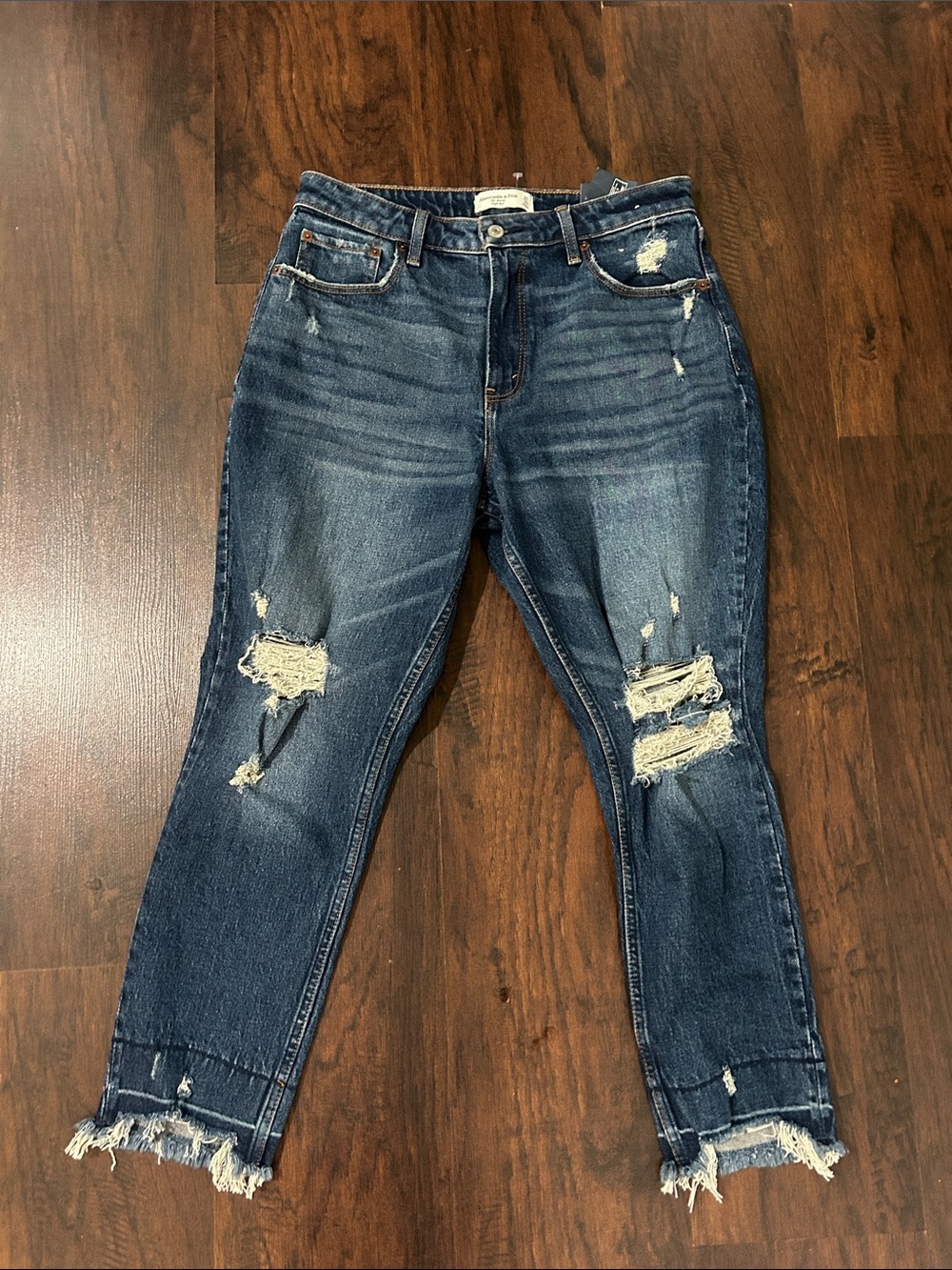 Abercrombie & Fitch Distressed Cropped Jeans - Blue